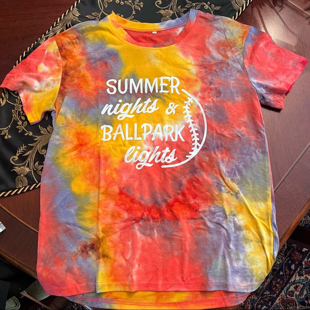 Summer night ballpark baseball lights tee shirt large new
